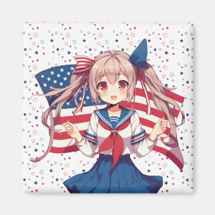 Imán CHICA patriótico de anime de Estados Unidos