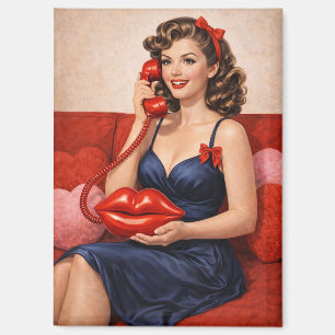 Imán Chica Pin-Up Vintage con Teléfono de Beso