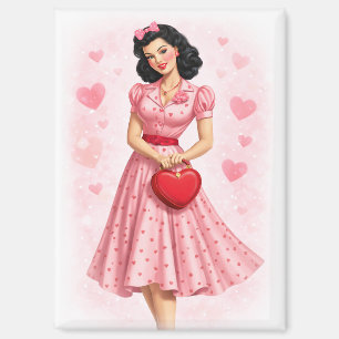 Imán Chica Pin-Up Vintage de San Valentín con Bolso en 
