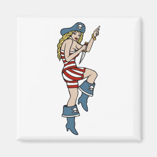Imán Chica pirata vintage con arte de tatuaje dagger