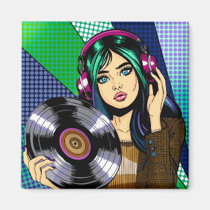 Imán Chica Pop Art con disco