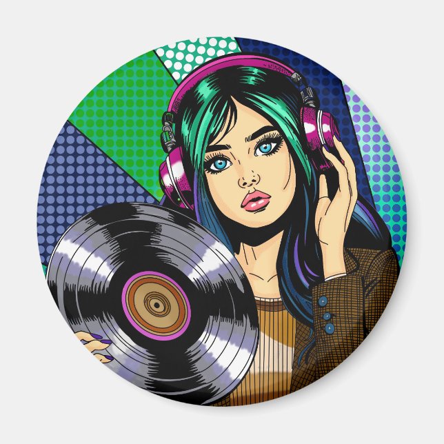 Imán Chica Pop Art con disco (Frente)