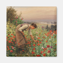 Imán Chica Poppies (Escena Floral) (Campo Flor)