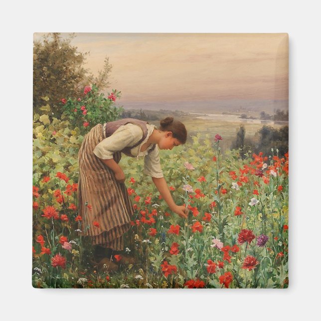 Imán Chica Poppies (Escena Floral) (Campo Flor) (Frente)