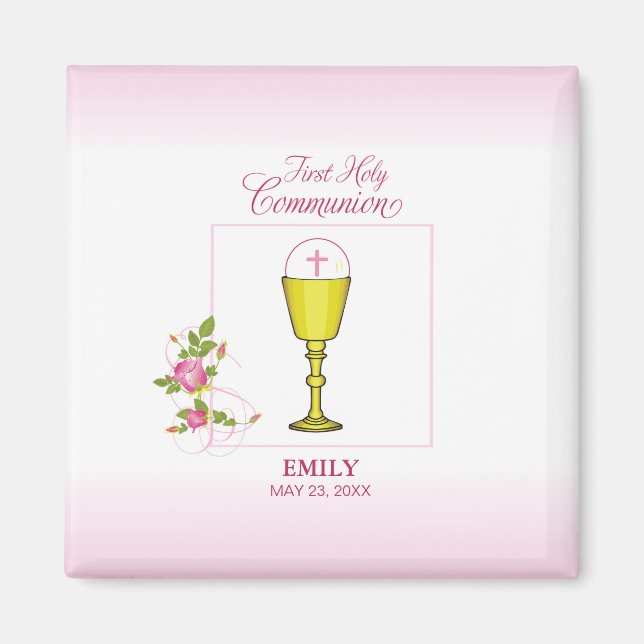 Imán Chica Primer Comunión Santa Rosa, cáliz, anfitrión (Frente)