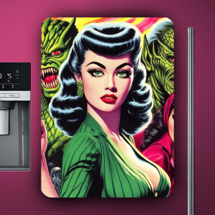 Imán Chica Pulp de Terror Vintage de Ciencia Ficción