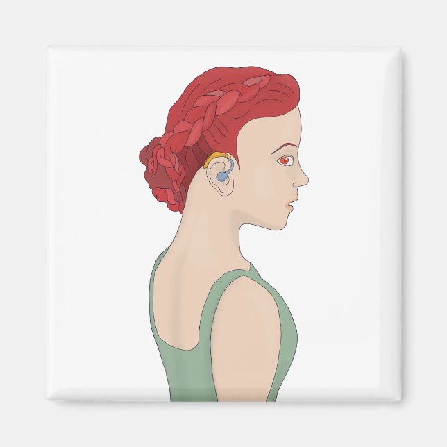 Imán Chica que utiliza un audífono (Frente)