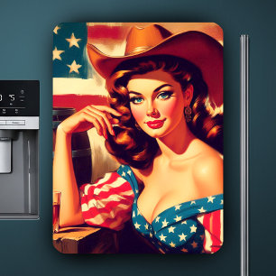 Imán Chica Retro Americana del Oeste Pinup