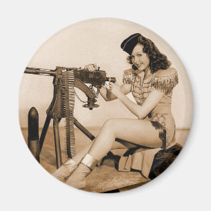 Imán Chica retro del artillero de máquina de las