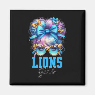 Imán Chica Retro Leones Messy Bun Sports Fan Team Match