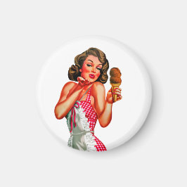 Imán Chica retro vintage de helado de cono de pinup