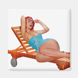 Imán Chica retro vintage Sunbathing Redhead Pinup
