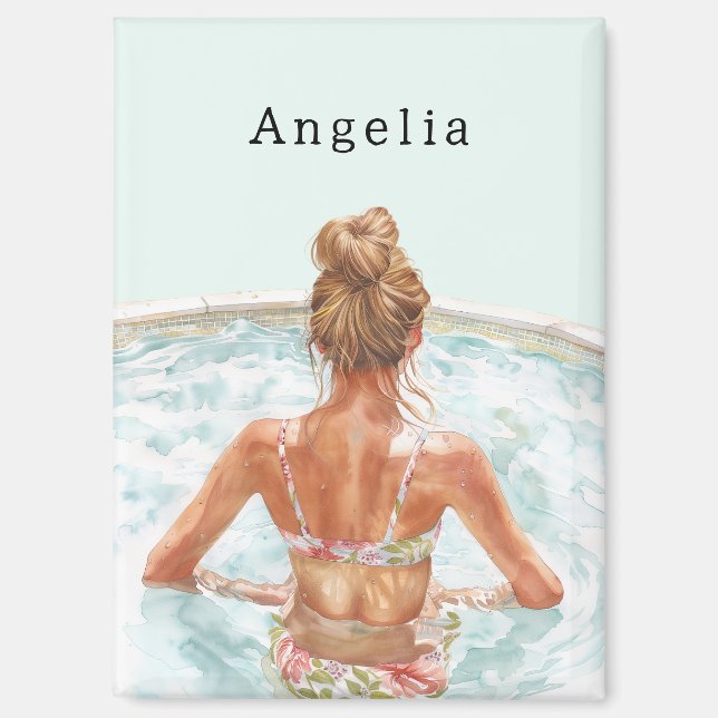 Imán Chica rubia en piscina (Anverso)
