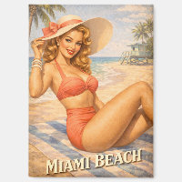 Chica Rubia Retro de la Playa Arte de los 50