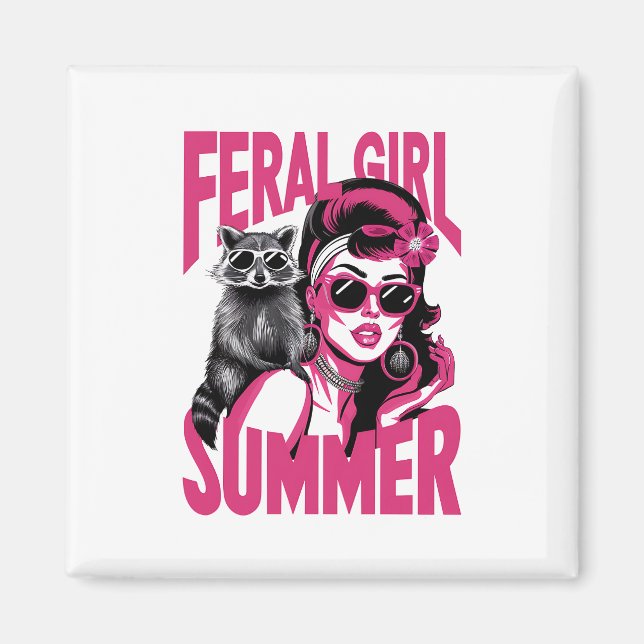Imán Chica Salvaje Vintage Verano Zarigüeya Mapache Div (Frente)