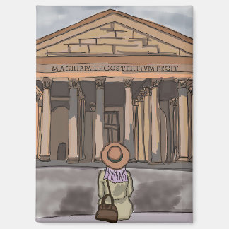 Imán Chica sentado frente al Panteón en Roma.