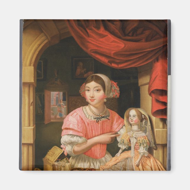 Imán Chica sujetando una muñeca en el interior (Frente)