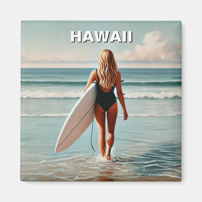 Imán Chica Surfista de Hawái (Frente)
