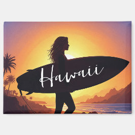 Imán Chica surfista de Hawái en la playa