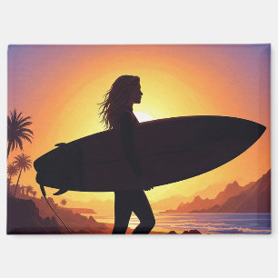 Imán Chica surfista en la playa