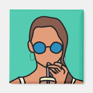 Imán Chica tomando té de burbuja adolescente moderno