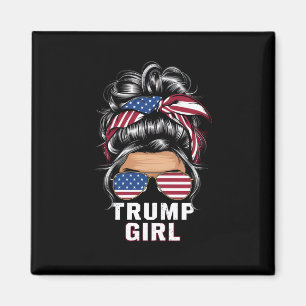 Imán Chica Trump Moño Desordenado Bandera Estados Unido