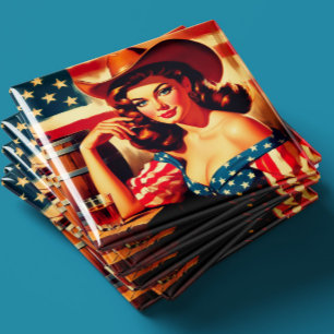 Imán Chica Vaquera Americana Retro Pinup