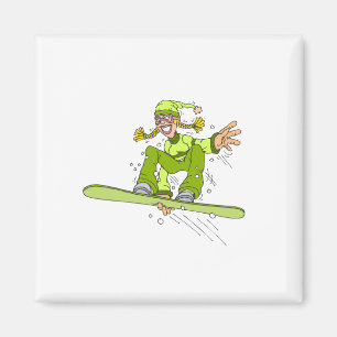 Imán Chica verde oliva de la snowboard