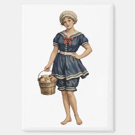 Imán Chica Victoriana de la Costa con Cubo de Conchas