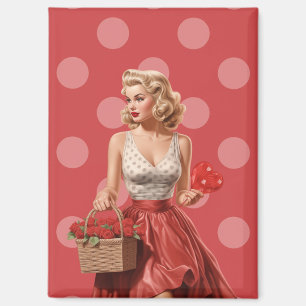 Imán Chica vintage del día de San Valentín con rosas