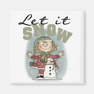 Imán Chica y hombre de nieve deja que nieve camisetas