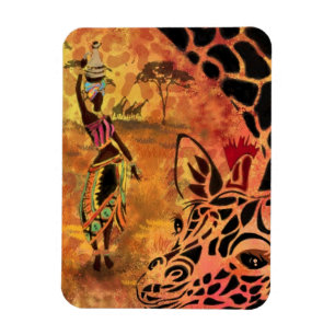 Imán Chica y jirafa africana - Amigos - Dibujo artístic