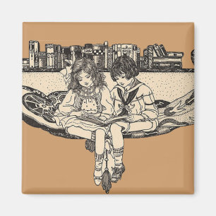 Imán Chica y lectura de niños