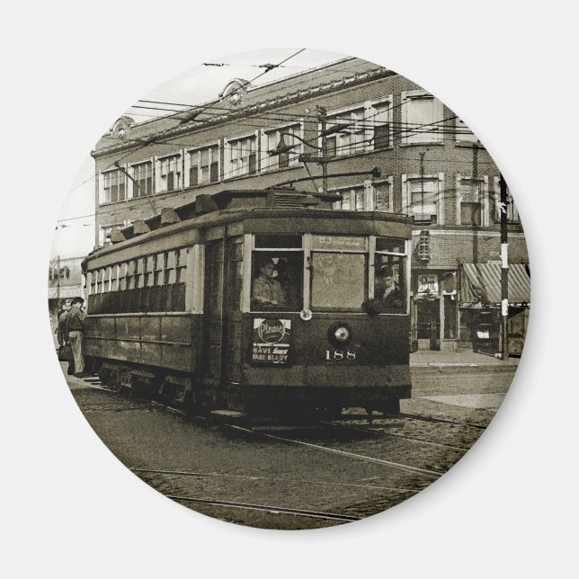 IMÁN CHICAGO 63RD AND WESTERN 1952 TROLLEY ART SEPIA (Frente)