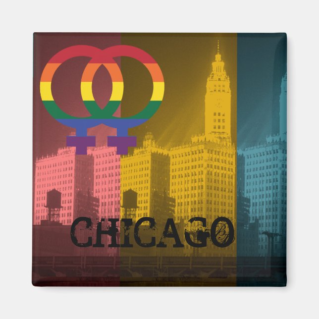Imán Chicago Gay Lesbian Interés Rainbow Wrigley Bldg (Frente)