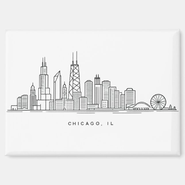 Imán Chicago IL Cityscape Illustration (Anverso)