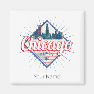 Imán Chicago Illinois Estados Unidos Retro Skyline USA