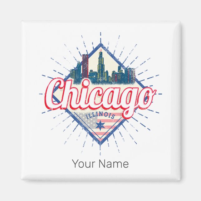 Imán Chicago Illinois Estados Unidos Retro Skyline USA (Frente)
