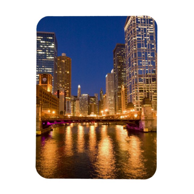 Imán Chicago, Illinois, Skyline y Chicago River at (Vertical)