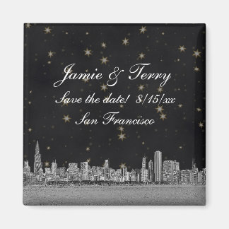 Imán Chicago Skyline Black Gold Star Save the Date