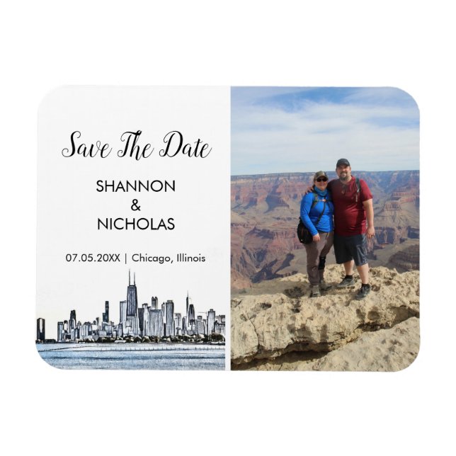 Imán Chicago Skyline Engagement Photo Save the Date (Horizontal)