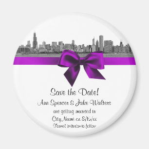 Imán Chicago Skyline Etched BW Violet Save the Date R