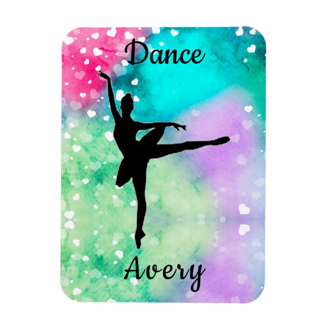 Imán Chicas bailan acuarela con corazones flotantes (Vertical)
