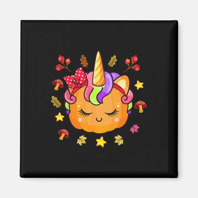 Imán Chicas Calabaza Cute Calabaza Unicornio Cae Otoño  (Frente)