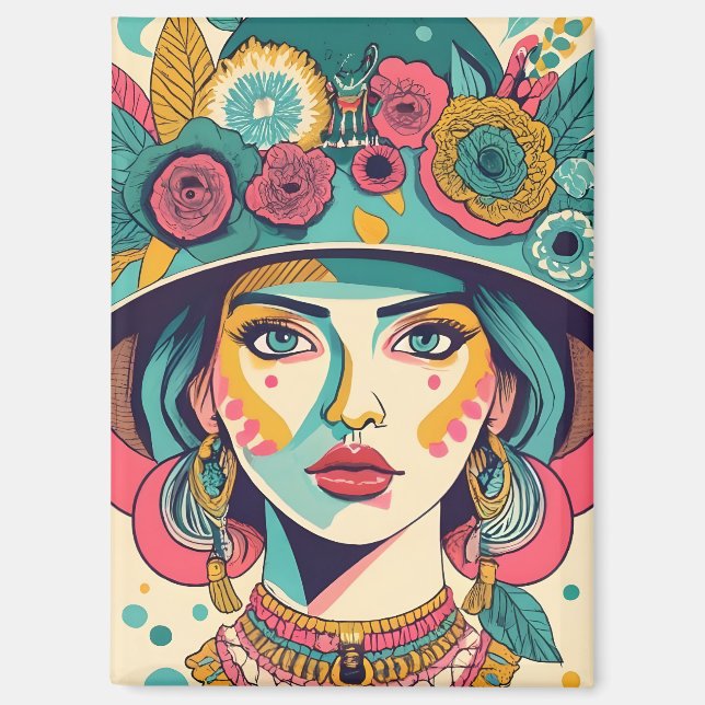 Imán chicas con gorras (Anverso)