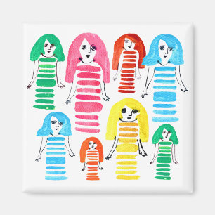 Imán Chicas cutáneo acuarela arte moderno divertido