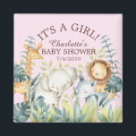 Imán Chicas de animales de la jungla Baby Shower favore<br><div class="desc">Magnate de animales de la selva para una ducha de bebé para chicas. Cambie el fondo haciendo clic en el personalizar y utilice nuestro selector de color!. Artículos coincidentes disponibles en nuestra tienda.</div>