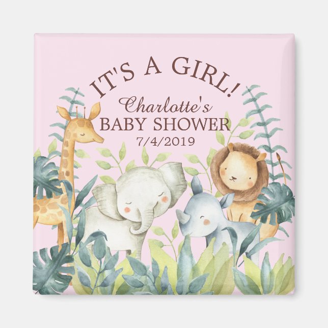 Imán Chicas de animales de la jungla Baby Shower favore (Frente)