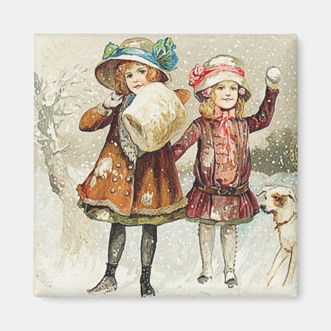 Imán Chicas de bola de nieve Vintage Magnet (Frente)