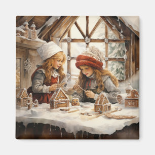 Imán Chicas de cocina de campo de la casa Gingerbread C
